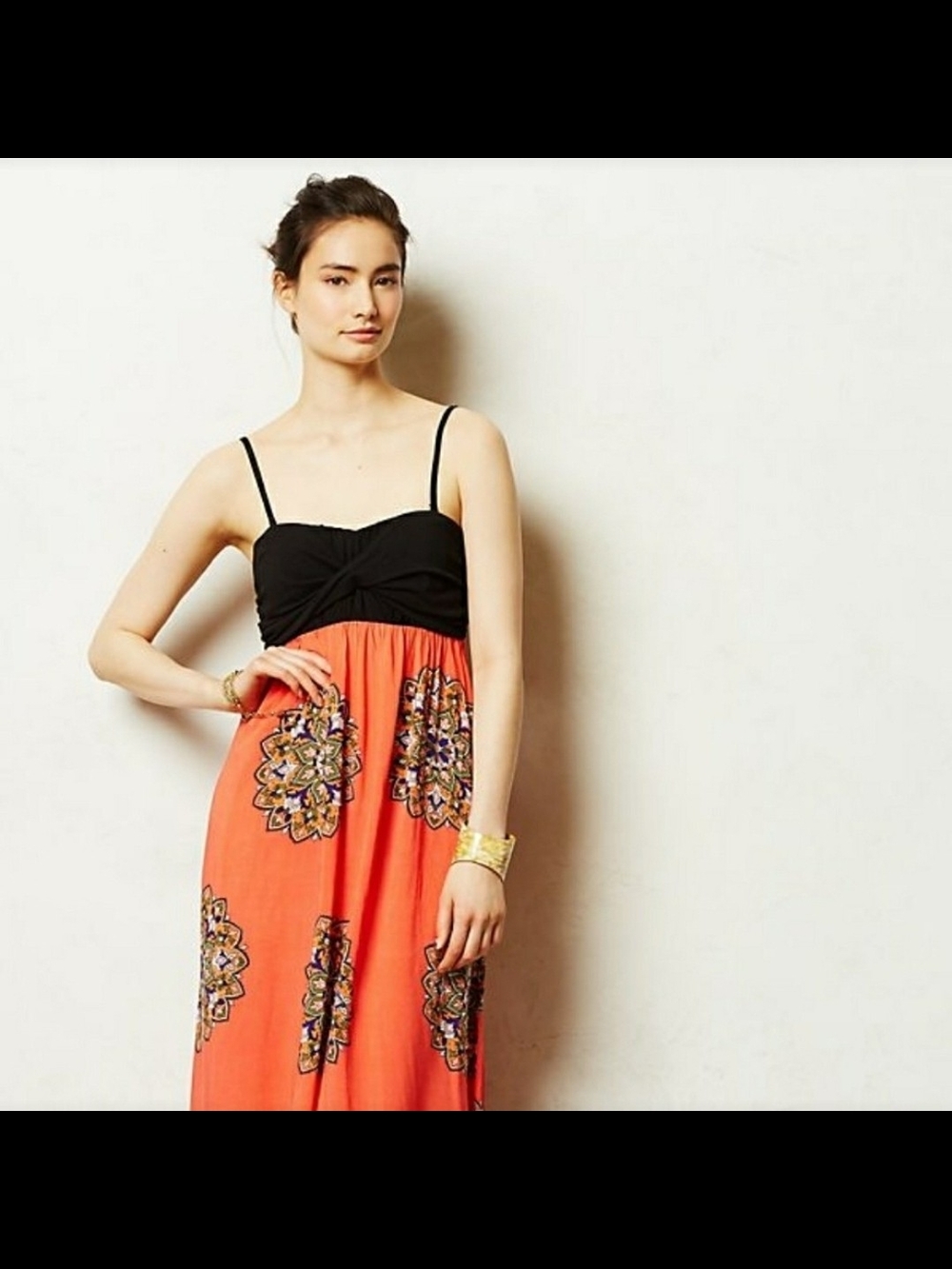 Anthropology Lilka Black & Coral Printed Maxi Dress - XS - Picture 9 of 10